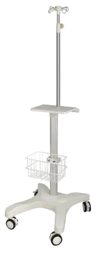 ISS 032 - infuzní stojan s 4mi kolečky, odkládacím stolkem a košem, bílý